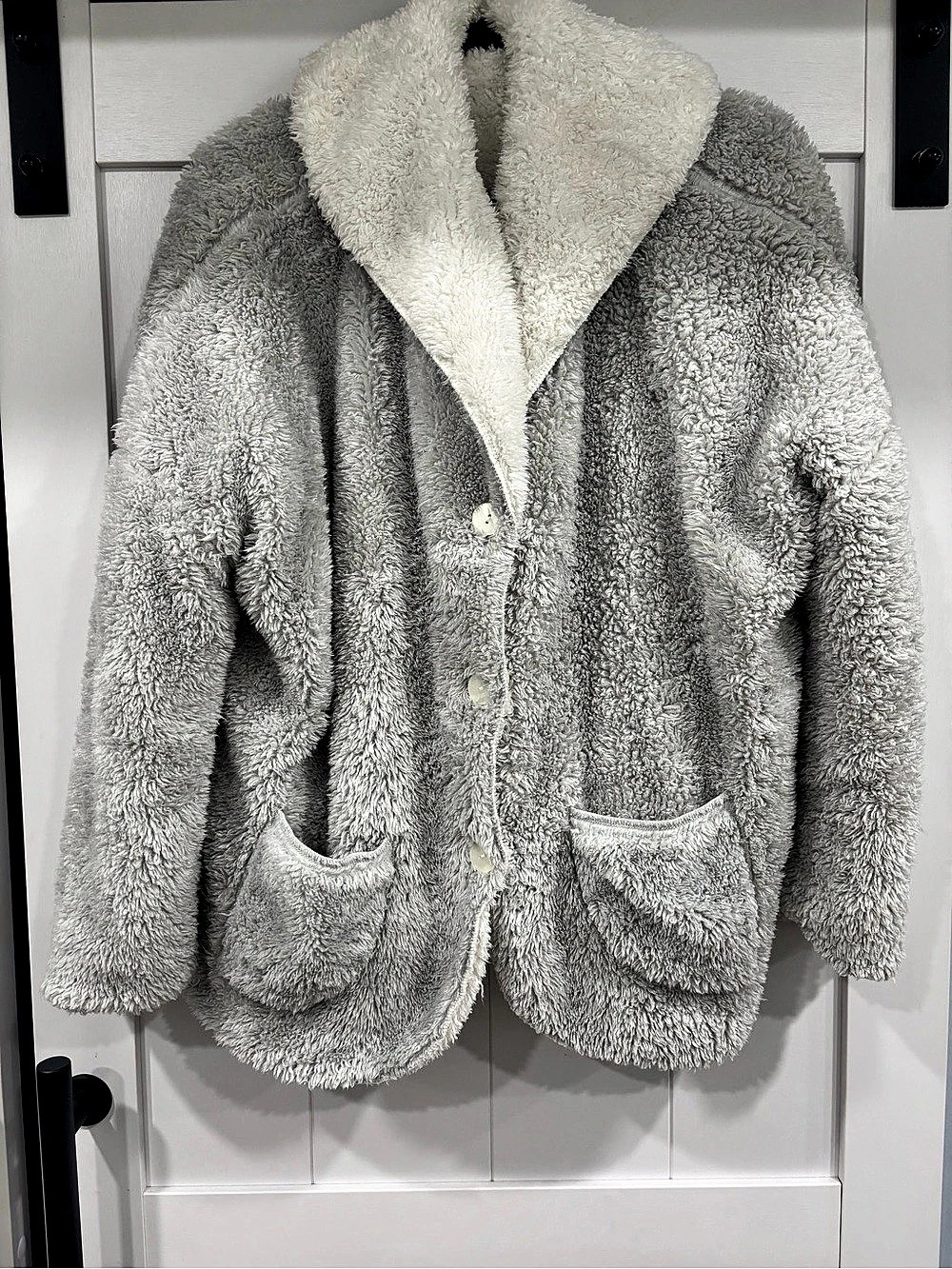 Karen Neuburger Teddy Jacket Gray Size Large Like New